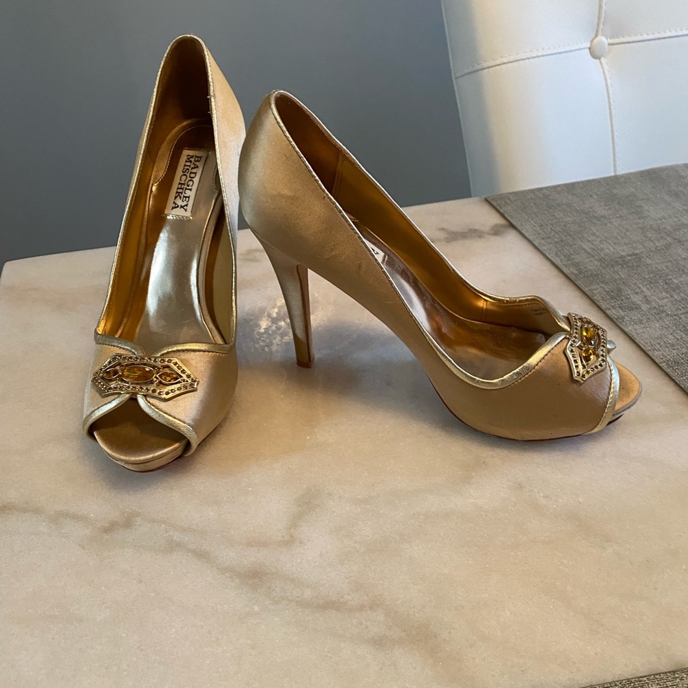 Badgley Mischka Gold Jeweled Heels
